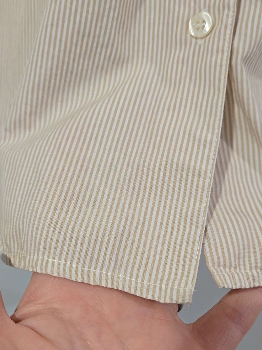 Retro Liz Claiborne Beige Stripe Button-Up Ralphcore/Normcore Shirt - Picture 4 of 7